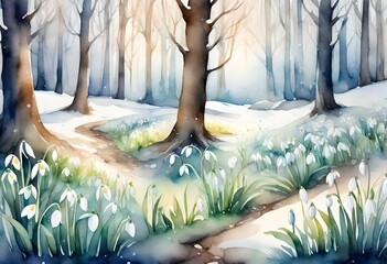 painting of winter forest
