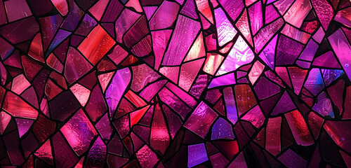 A mesmerizing pattern of stained glass reflecting the complexity and energy of dancehall music, set against a background transitioning from purple to magenta