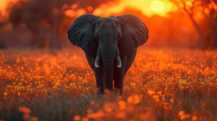 Elephant on sunset in National park of Kenya, Africa