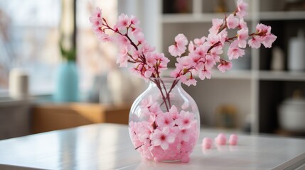 Two White Vases Filled With Pink Flowers