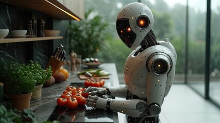 Culinary technology with robots. Generative AI - obrazy, fototapety, plakaty