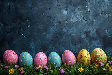 Happy Easter Eggs easter egg traditions. Bunny hopping in flower easter card decoration. Adorable hare 3d easter ham rabbit illustration. Holy week grasshopper green card bunny - obrazy, fototapety, plakaty