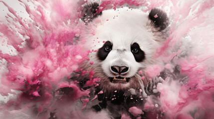 Giant panda on a pink background. Abstraction, art
