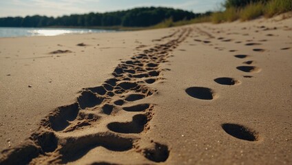 Animal Tracks in the lake beach sand by Looking at Walking Patterns