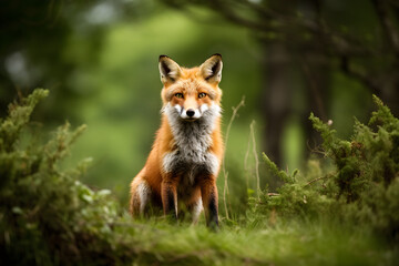 Naklejka na ściany i meble Splendid Focus on Red Fox: A Strikingly Captivating Real-Life Portrait of British Wildlife.