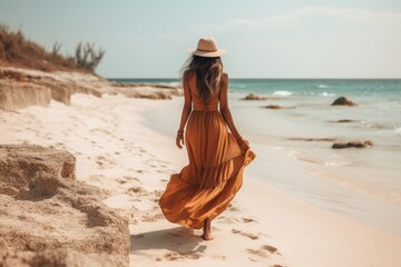 Active african-american female jogging and enjoying a run on the scenic seashore