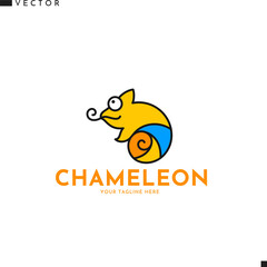 Bright chameleon logo. Cute animal