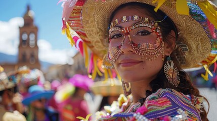 Bolivian Pollera, La Paz festival, Andean rhythms, cultural fusion - obrazy, fototapety, plakaty