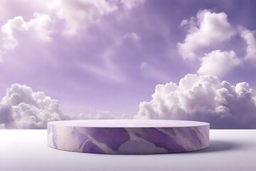 Stone podium tabletop product placement in outdoor sky pastel soft Smokey cloud background 