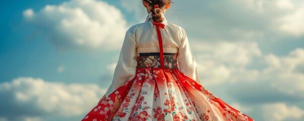 Hanbok in Seoul's palace, spring bloom, cultural elegance