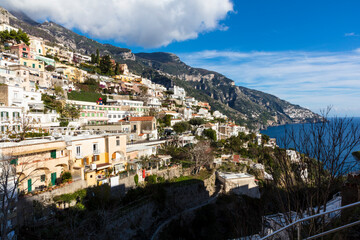 Fototapeta na wymiar Italy Amalfi view of the city of Positano on a sunny autumn day