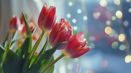 Beautiful tulip flowers bouquet and bokeh background