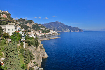 Fototapeta na wymiar Italy Amalfi city view on a sunny autumn day