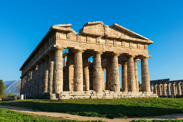 Fototapeta na wymiar Italy Paestum city ruins on a sunny autumn day
