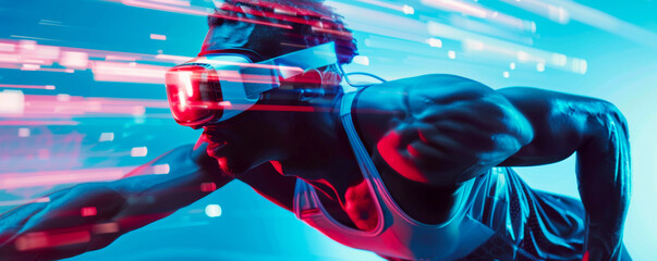 Futuristic athlete using augmented reality for enhanced training conceptual sports promotion