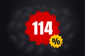 114% Discount Banner. 114 Percent Sales Promotional Design. Black Background Red and Yellow Color Premium Design. Template for products, advertising, web banners, leaflets, certificates and postcards.