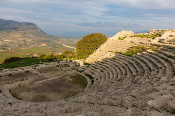 Italy Sicily Segesta city ruins on a cloudy autumn day