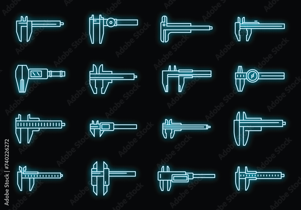 Aufkleber calibrated calipers icons set outline vector. control device. construction calipers