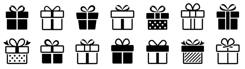 Gift box icon big set. Christmas gift icon. Surprise gift boxes collection. Stock vector - obrazy, fototapety, plakaty