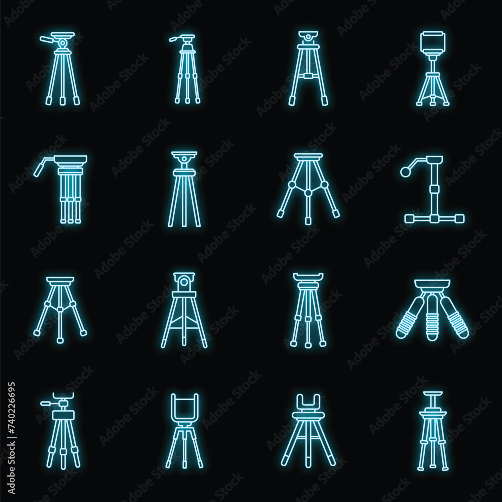 Aufkleber tripod support icons set. outline set of tripod support vector icons neon color on black