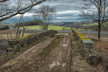 Old road bridge near new highspeed railway near Jesetice village
