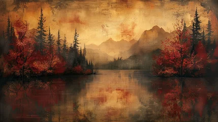 Foto op Plexiglas An abstract landscape inspired by the changing seasons. Autumnal oil artwork.  © Dannchez