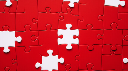 Puzzle of white and red pieces
