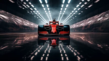 Gordijnen Racing car in a futuristic garage © Atijano