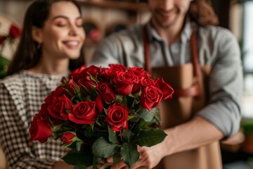 A couple's love blooms like a perfectly arranged bouquet of red roses, symbolizing the beauty and passion of their wedding day