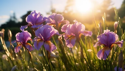 Keuken spatwand met foto lilac irises bloom in the garden. © Juli Puli