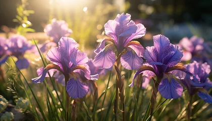 Foto auf Leinwand lilac irises bloom in the garden. © Juli Puli