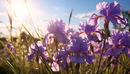 Rolgordijnen lilac irises bloom in the garden. © Juli Puli