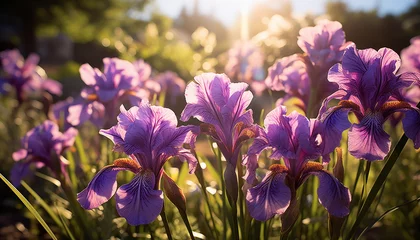 Poster lilac irises bloom in the garden. © Juli Puli