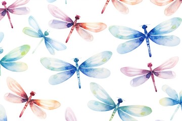 Pattern watercolor colored dragonflies