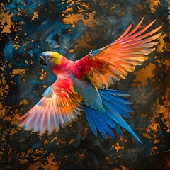 a colorful bird flying in air