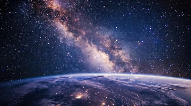 View of planet Earth from space. space exploration, space background, wallpaper, earth hour, with copy space