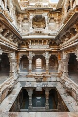 An Indian stepwell with intricate carvings and multiple levels underground, Graphic design style --ar 2:3 --v 6 Job ID: 8e3d0898-81ee-49f2-9b8e-89c909eb86c0