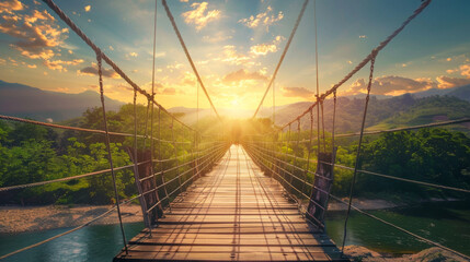 Obraz premium Crossing bridges symbolizes the journey of ideas and the exploration inherent in travel, linking concepts to real-world adventures..