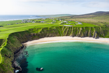 Silver Strand, a sandy beach in a sheltered, horseshoe-shaped bay, situated at Malin Beg, near...