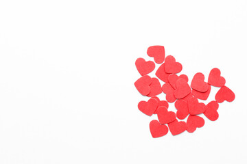 Paper hearts on white background, top view. Space for text