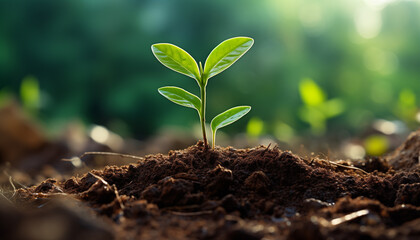 young plant in the ground in a paper slide for replanting. 