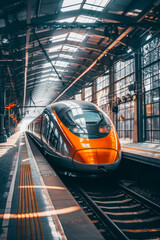 Vertical shot of a high speed train newspaper style background with light summer colors embodying lightness and joy