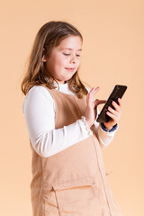 girl looking at a phone smiling