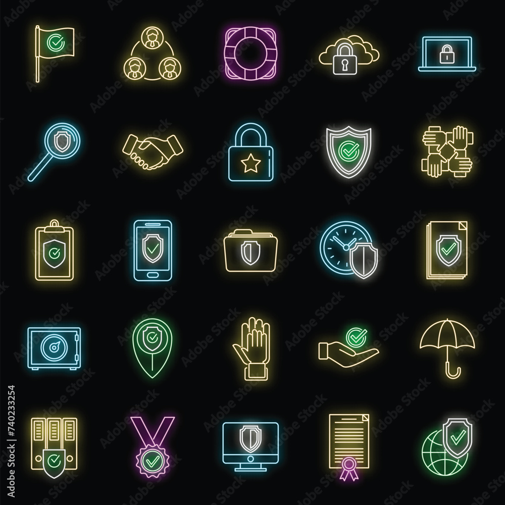 Poster reliability principles icons set outline vector. social customer trust. worker dependable