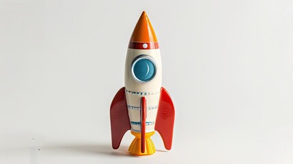 Dynamic image of a toy rocket isolated on a white background, igniting the imagination for space exploration.