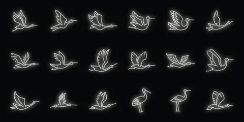 Foto op Plexiglas Fly stork icons set outline vector. Fly stork bird. Delivery newborn © anatolir
