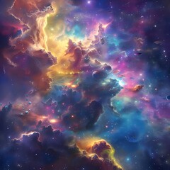 a colorful image of a nebula in space, in the style of dreamy realism - obrazy, fototapety, plakaty