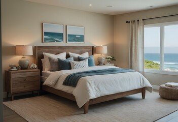 Fototapeta na wymiar Modern stylish elegant bedroom with light colors