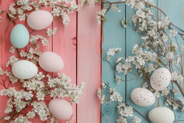 Obraz premium Happy Easter Eggs grape hyacinths. Bunny hopping in flower eggstra special decoration. Adorable hare 3d floral arrangement rabbit illustration. Holy week easter sentiment card Render Setting
