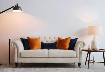 Modern Interior of living room with orange sofa